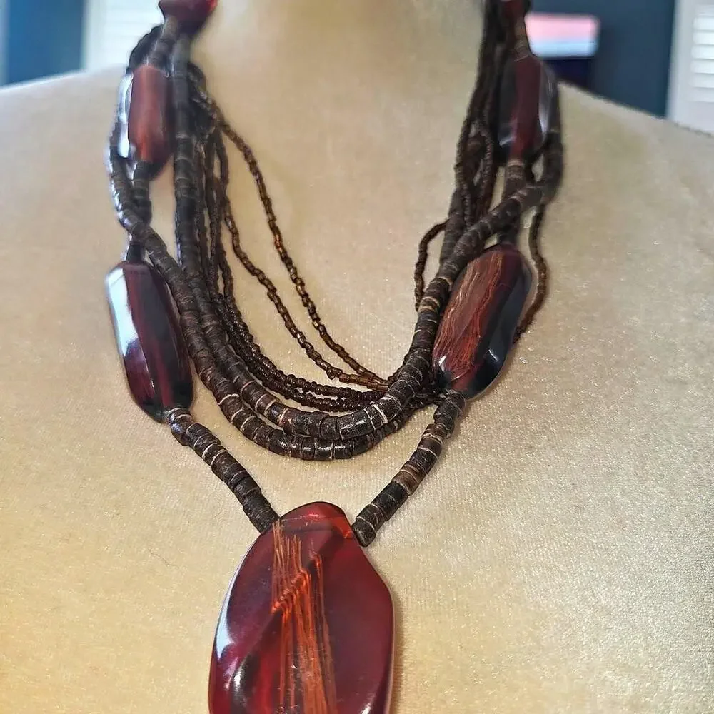 Brown and red beaded necklace